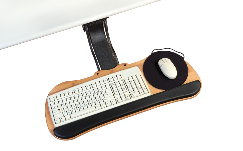 WK30151CO-BAM Wooden single knob adjustable keyboard holder with room for a mouse tray for ergonomics